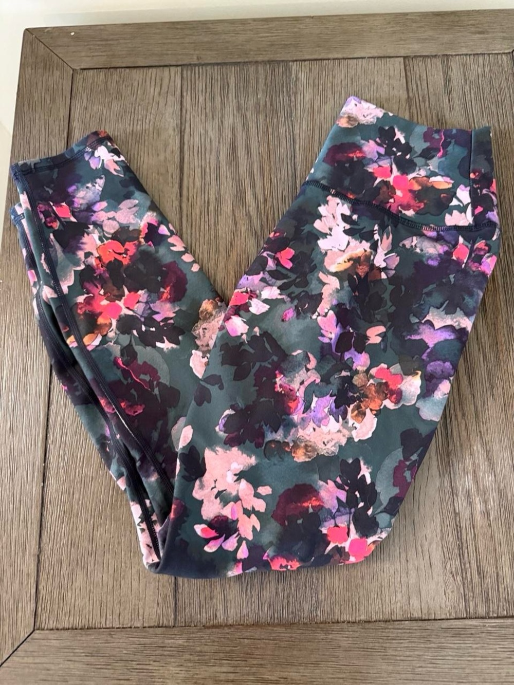 RBX Active Floral Print Leggings in Dark Green/Gray with Pink & Purple Accents